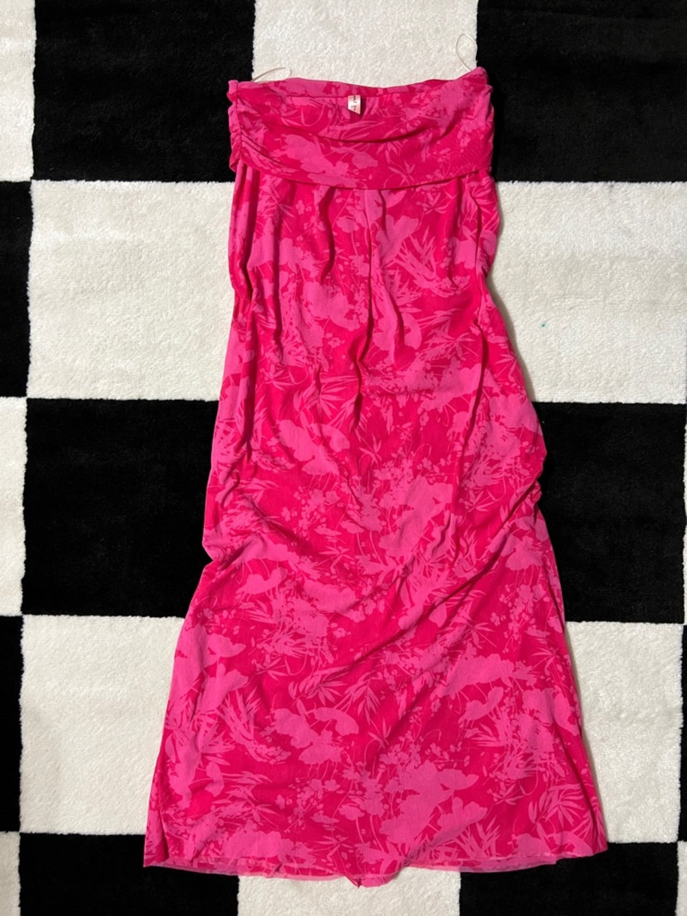 Sweet Pea Bright Pink Floral Strapless Midi Dress